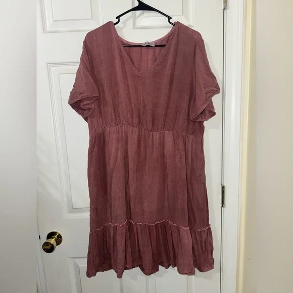 Maroon Knee Length Dress w/ Ruffle by Urban Rose - Picture 2 of 7
